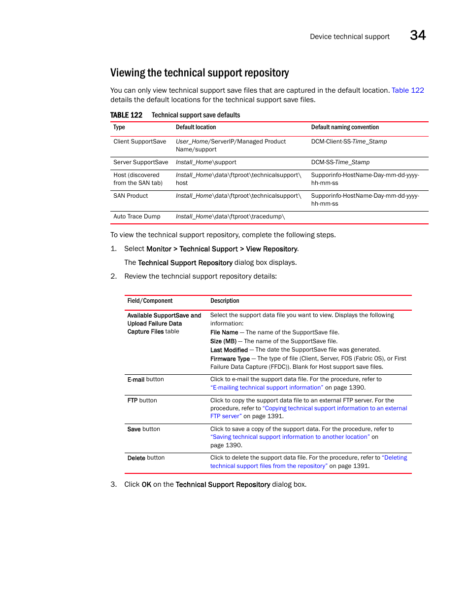 Viewing the technical support repository | Brocade Network Advisor SAN User Manual v12.3.0 User Manual | Page 1441 / 1940