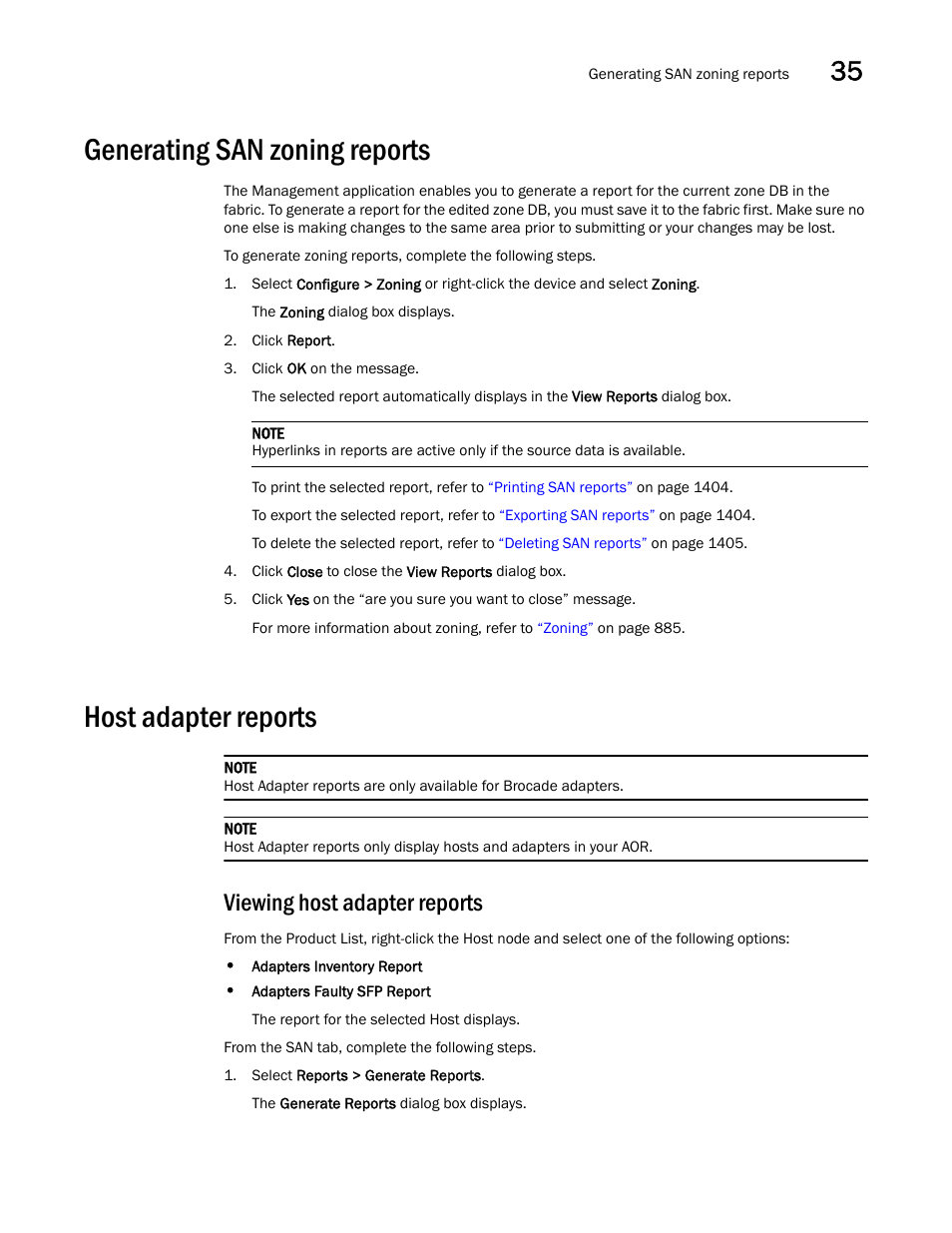 Generating san zoning reports, Host adapter reports, Viewing host adapter reports | Viewing host adapter reports 7, Generating san zoning reports 7 | Brocade Network Advisor SAN User Manual v12.3.0 User Manual | Page 1459 / 1940