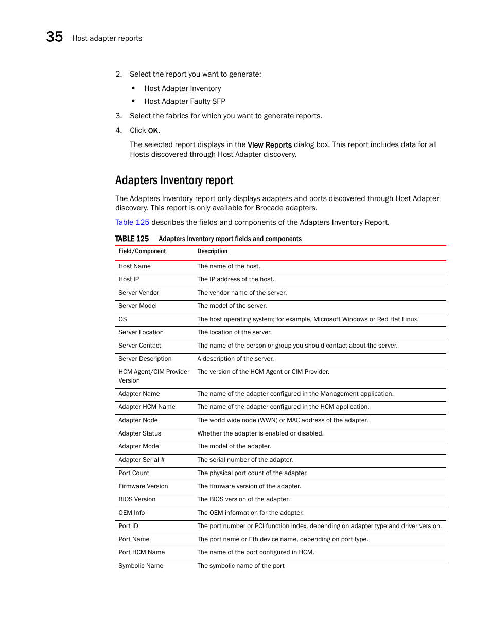 Adapters inventory report | Brocade Network Advisor SAN User Manual v12.3.0 User Manual | Page 1460 / 1940