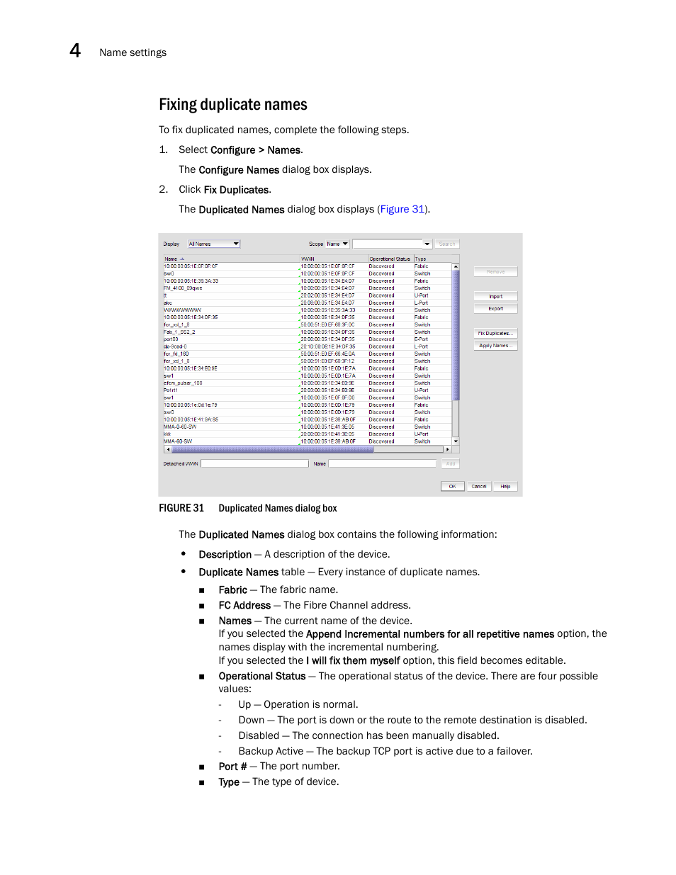 Fixing duplicate names | Brocade Network Advisor SAN User Manual v12.3.0 User Manual | Page 148 / 1940