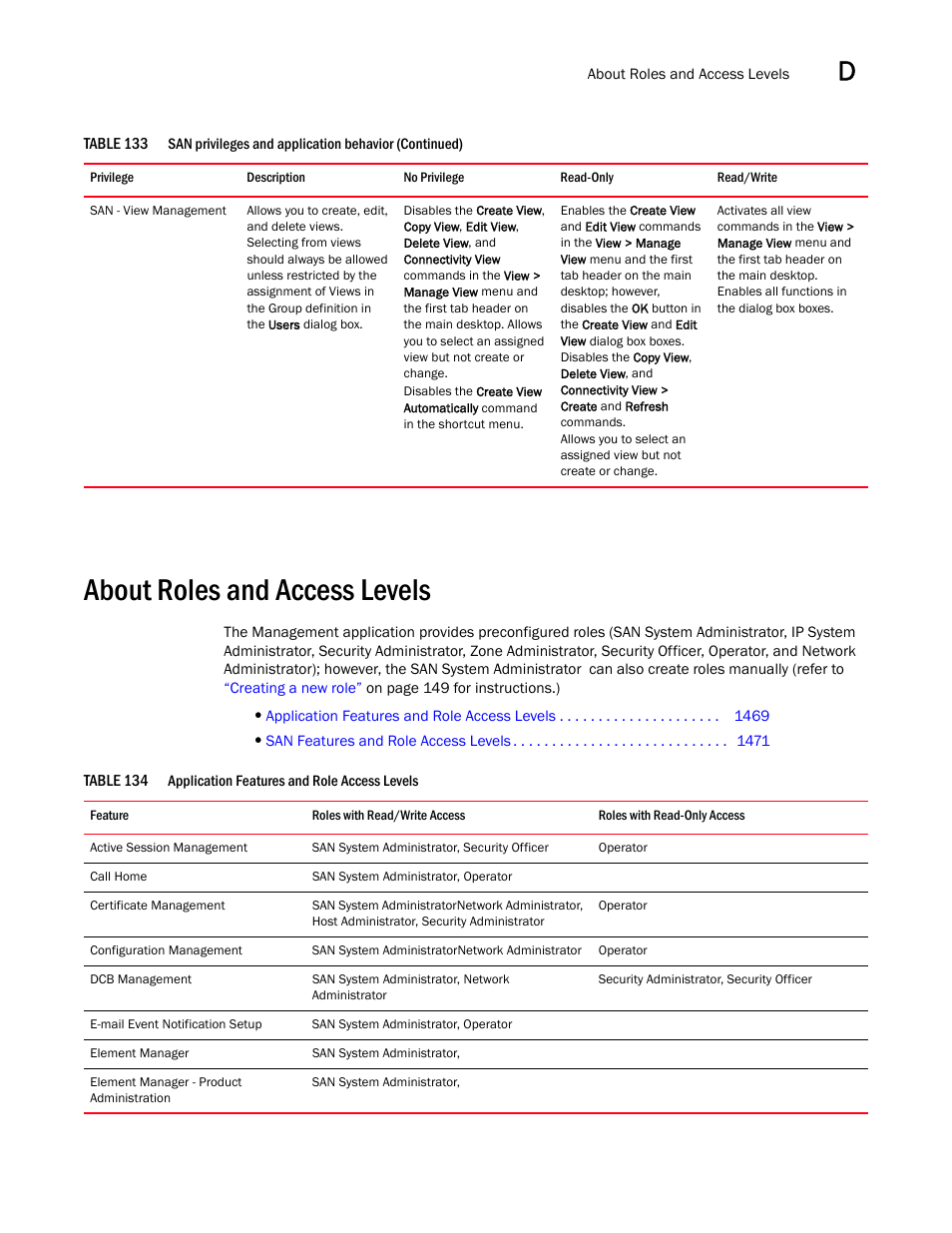 About roles and access levels, About roles and access levels 9 | Brocade Network Advisor SAN User Manual v12.3.0 User Manual | Page 1521 / 1940