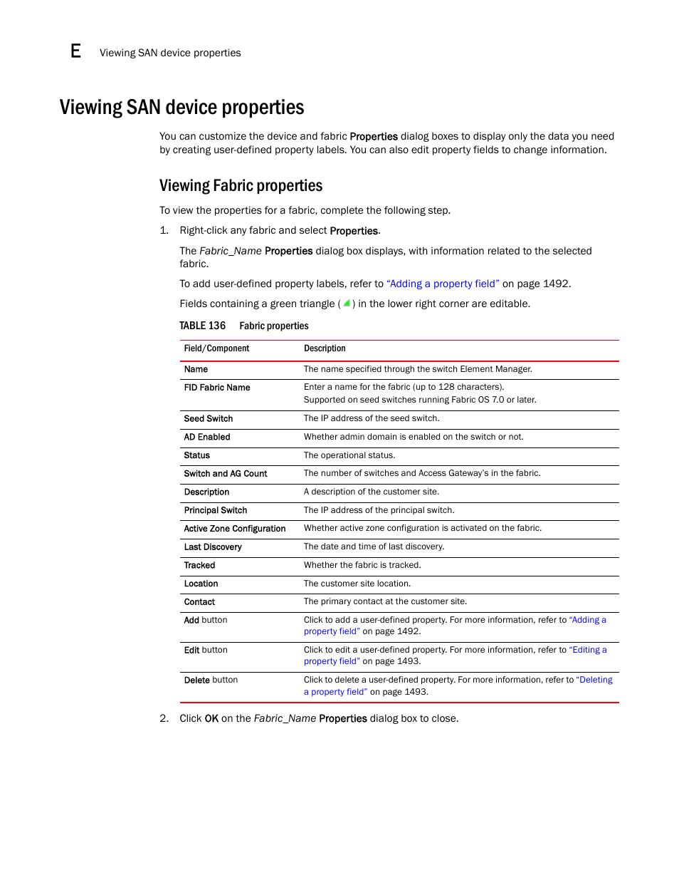 Viewing san device properties, Viewing fabric properties, Viewing fabric properties 4 | Viewing san device properties 4 | Brocade Network Advisor SAN User Manual v12.3.0 User Manual | Page 1526 / 1940