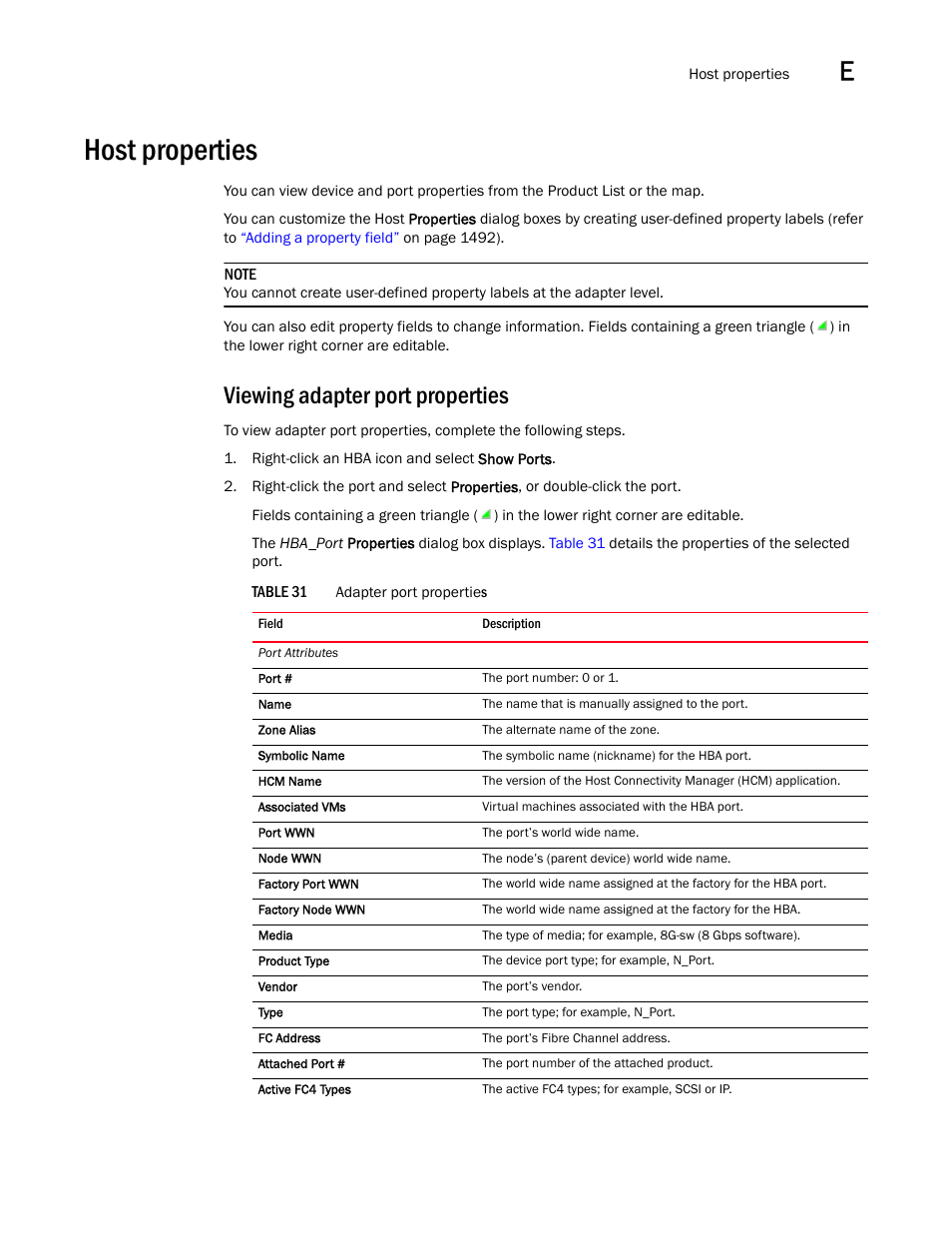 Host properties, Viewing adapter port properties, Viewing adapter port properties 9 | Host properties 9 | Brocade Network Advisor SAN User Manual v12.3.0 User Manual | Page 1541 / 1940