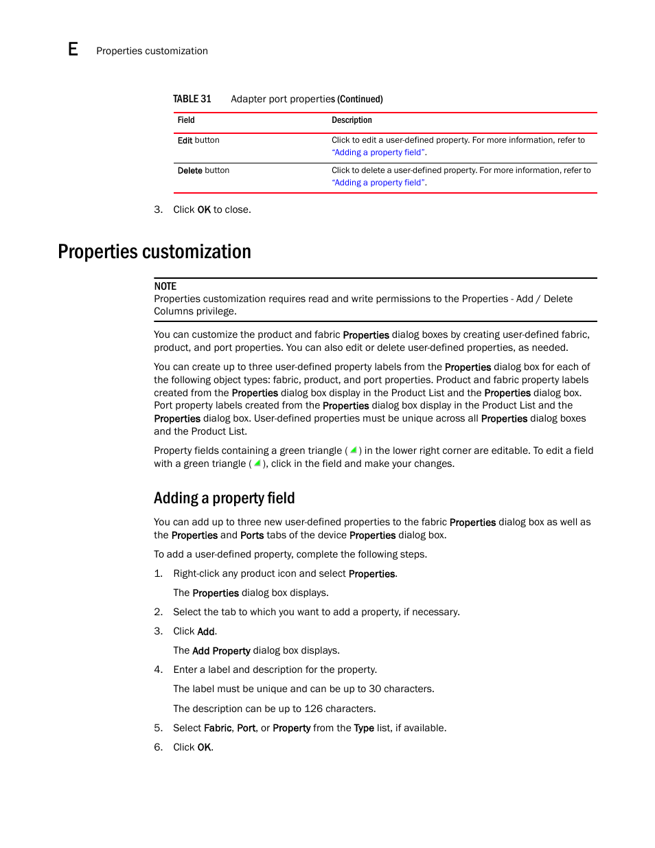 Properties customization, Adding a property field, Adding a property field 2 | Properties customization 2, Adding a, Property field | Brocade Network Advisor SAN User Manual v12.3.0 User Manual | Page 1544 / 1940