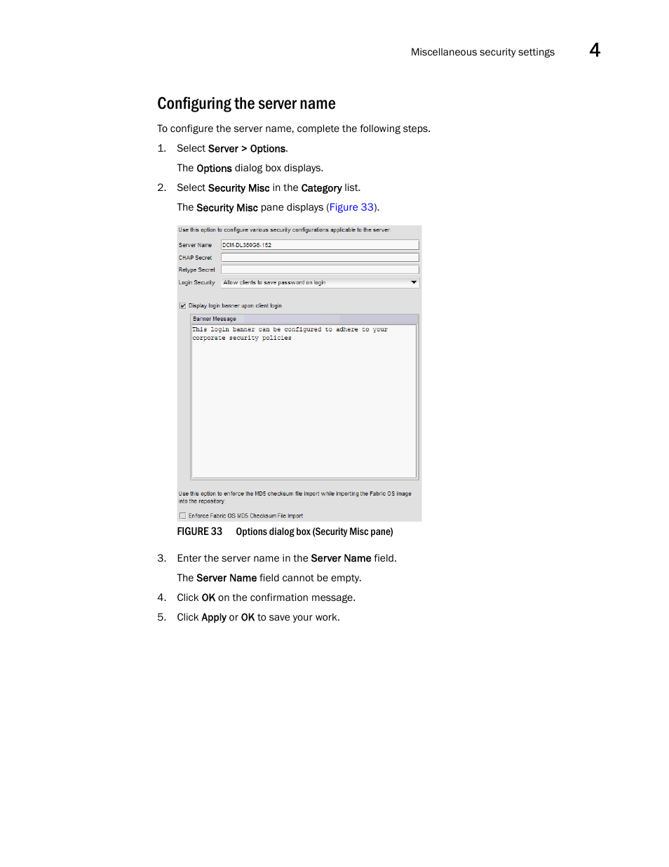 Configuring the server name | Brocade Network Advisor SAN User Manual v12.3.0 User Manual | Page 155 / 1940