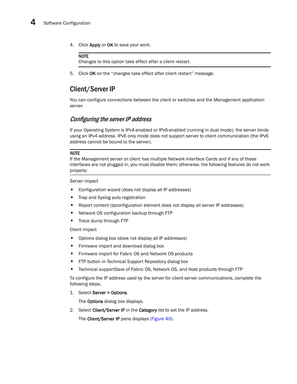 Client/server ip, Configuring the server ip address | Brocade Network Advisor SAN User Manual v12.3.0 User Manual | Page 168 / 1940