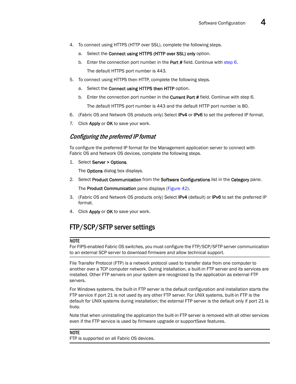 Ftp/scp/sftp server settings, Configuring the preferred ip format, Continue with | Step 6 | Brocade Network Advisor SAN User Manual v12.3.0 User Manual | Page 177 / 1940