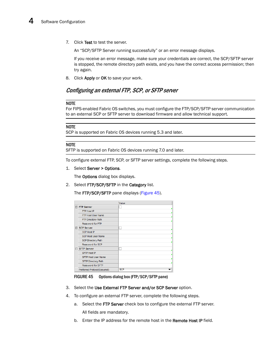 Configuring an external ftp, scp, or sftp server | Brocade Network Advisor SAN User Manual v12.3.0 User Manual | Page 180 / 1940