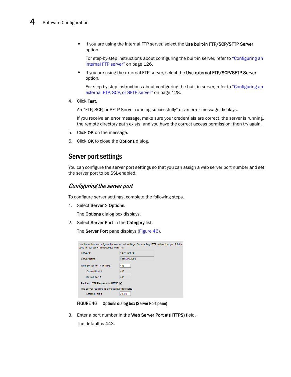 Server port settings, Configuring the server port, Server port | Settings | Brocade Network Advisor SAN User Manual v12.3.0 User Manual | Page 182 / 1940