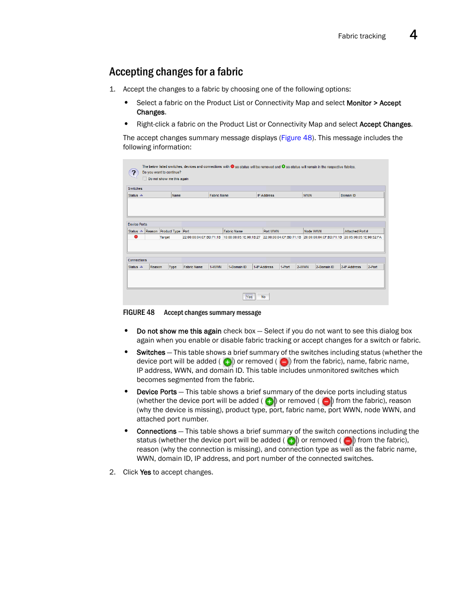 Accepting changes for a fabric | Brocade Network Advisor SAN User Manual v12.3.0 User Manual | Page 187 / 1940