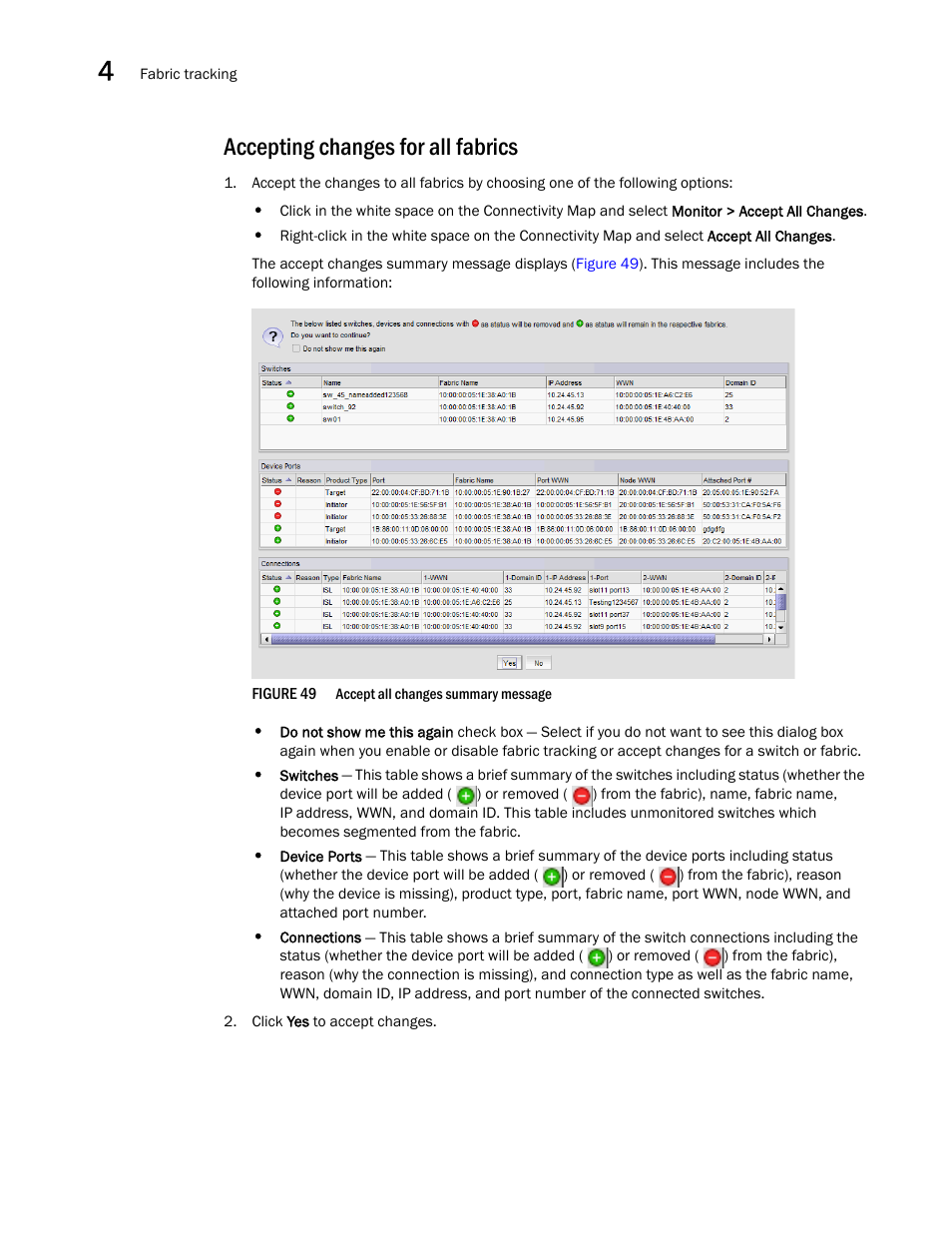 Accepting changes for all fabrics | Brocade Network Advisor SAN User Manual v12.3.0 User Manual | Page 188 / 1940