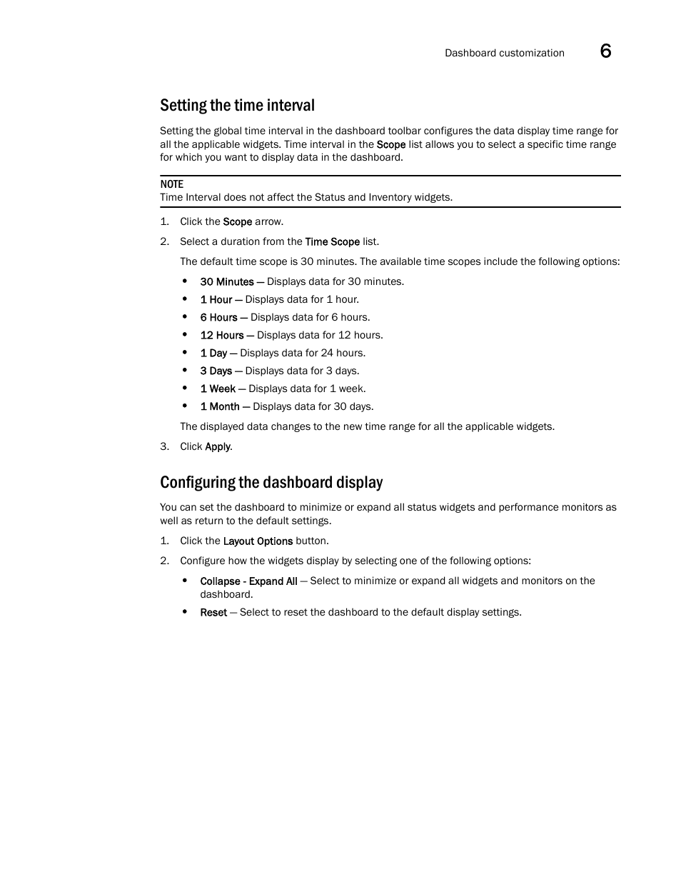 Setting the time interval, Configuring the dashboard display | Brocade Network Advisor SAN User Manual v12.3.0 User Manual | Page 223 / 1940