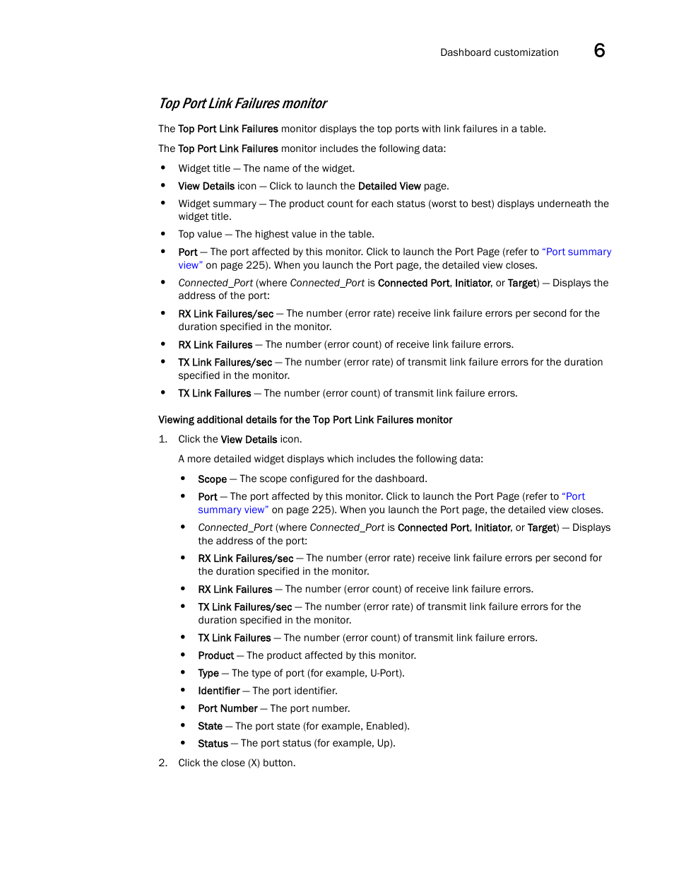 Top port link failures monitor | Brocade Network Advisor SAN User Manual v12.3.0 User Manual | Page 243 / 1940