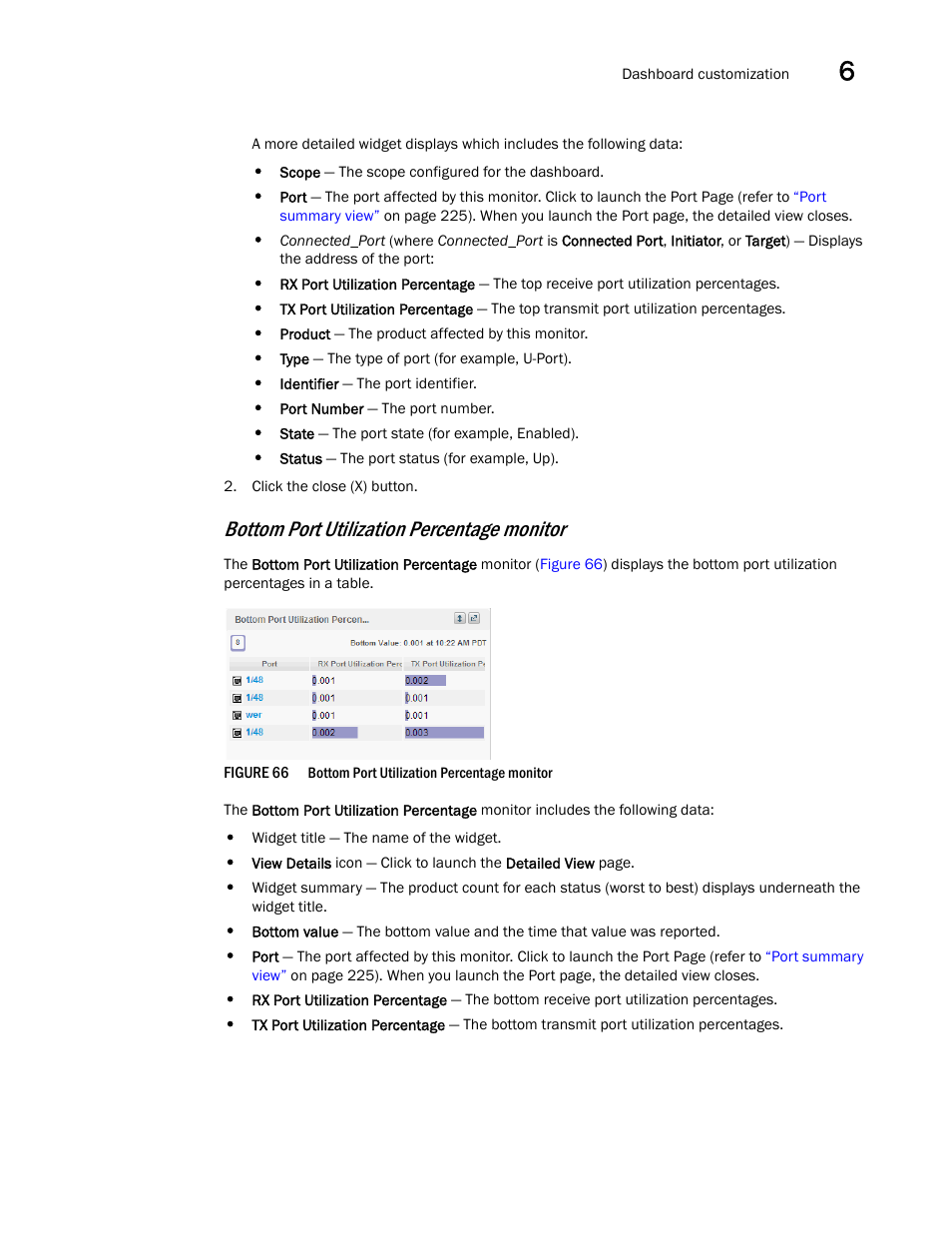 Bottom port utilization percentage monitor | Brocade Network Advisor SAN User Manual v12.3.0 User Manual | Page 253 / 1940