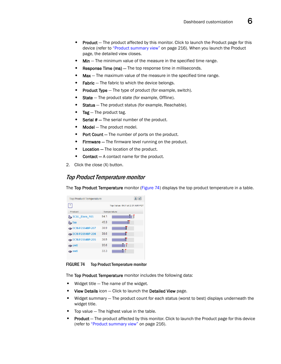 Top product temperature monitor | Brocade Network Advisor SAN User Manual v12.3.0 User Manual | Page 259 / 1940