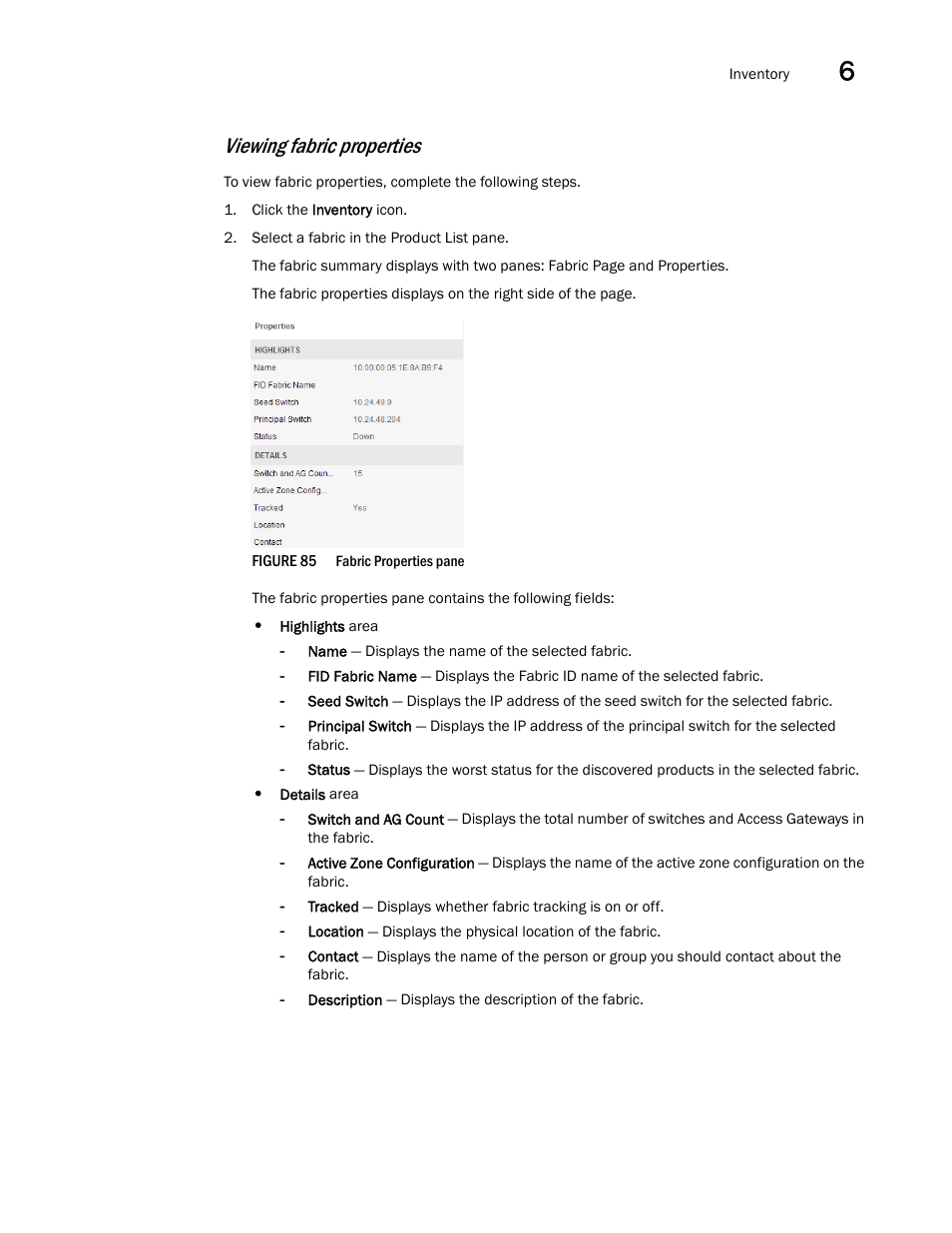 Viewing fabric properties | Brocade Network Advisor SAN User Manual v12.3.0 User Manual | Page 267 / 1940