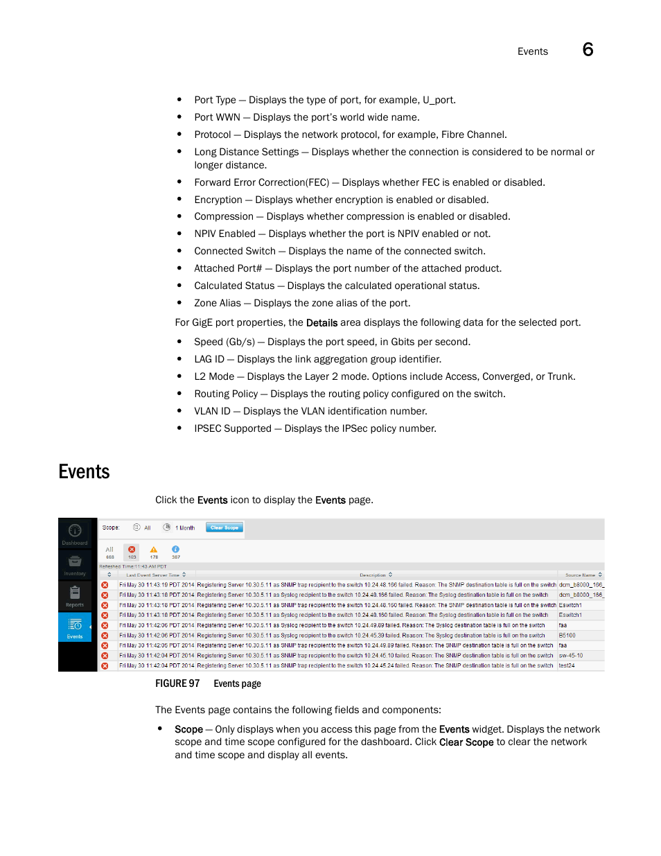 Events | Brocade Network Advisor SAN User Manual v12.3.0 User Manual | Page 283 / 1940