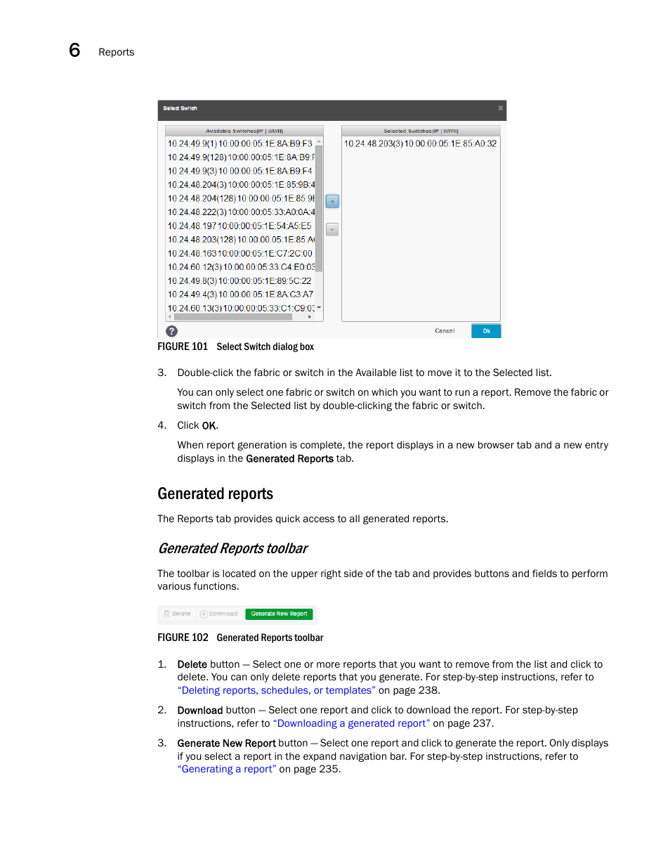 Generated reports, Generated reports toolbar | Brocade Network Advisor SAN User Manual v12.3.0 User Manual | Page 288 / 1940