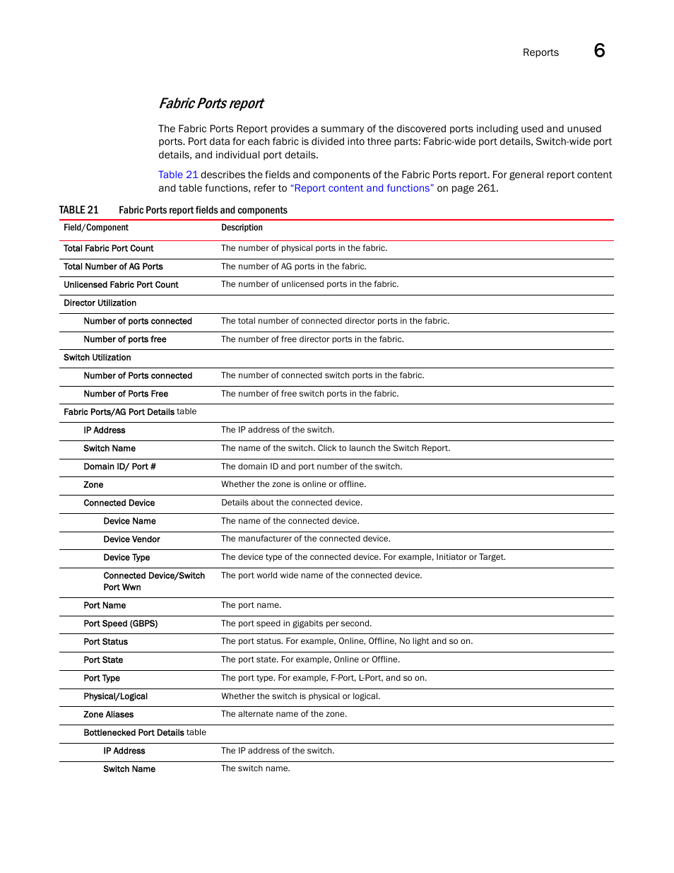 Fabric ports report, Fabric, Ports report | Brocade Network Advisor SAN User Manual v12.3.0 User Manual | Page 305 / 1940