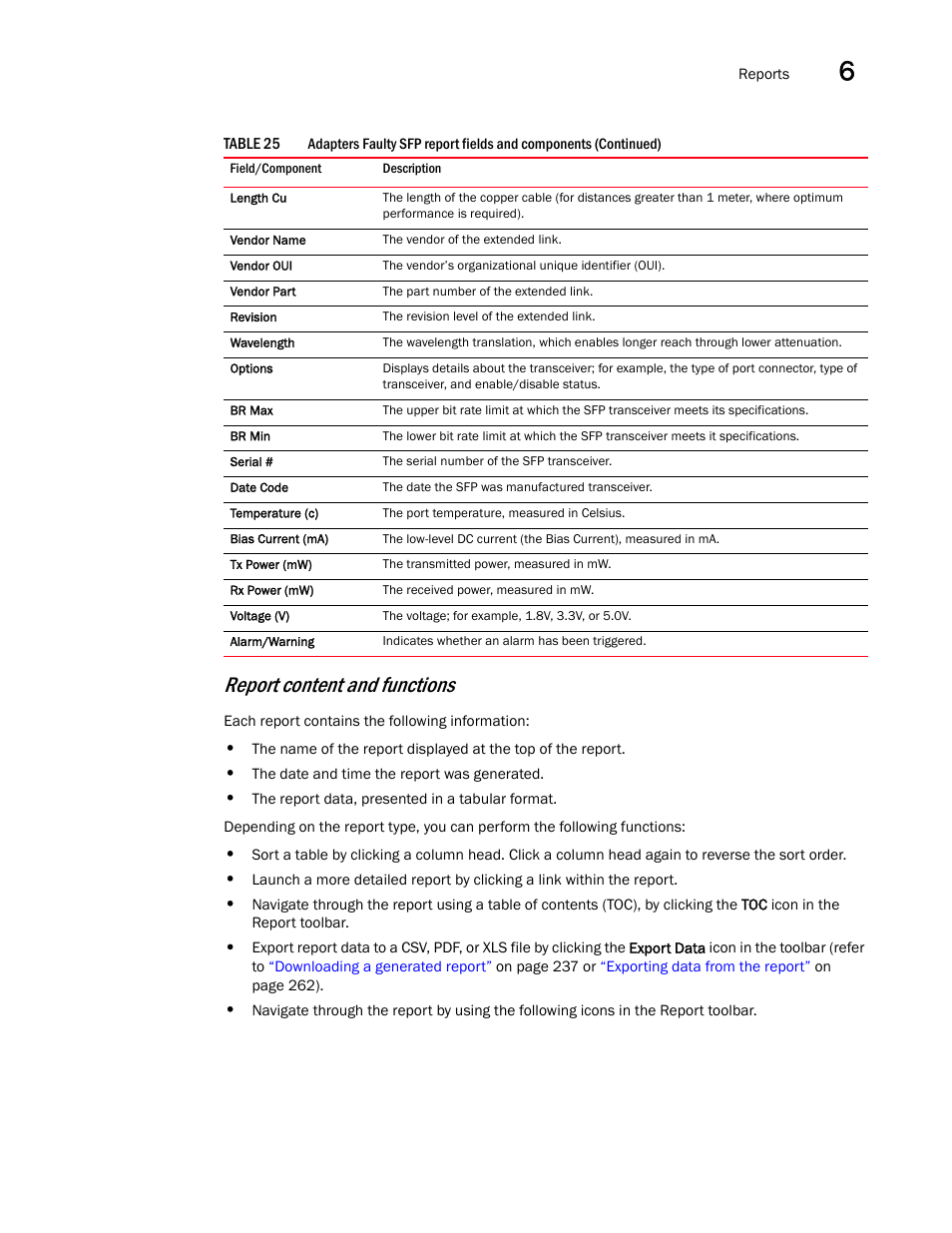 Report content and functions | Brocade Network Advisor SAN User Manual v12.3.0 User Manual | Page 313 / 1940