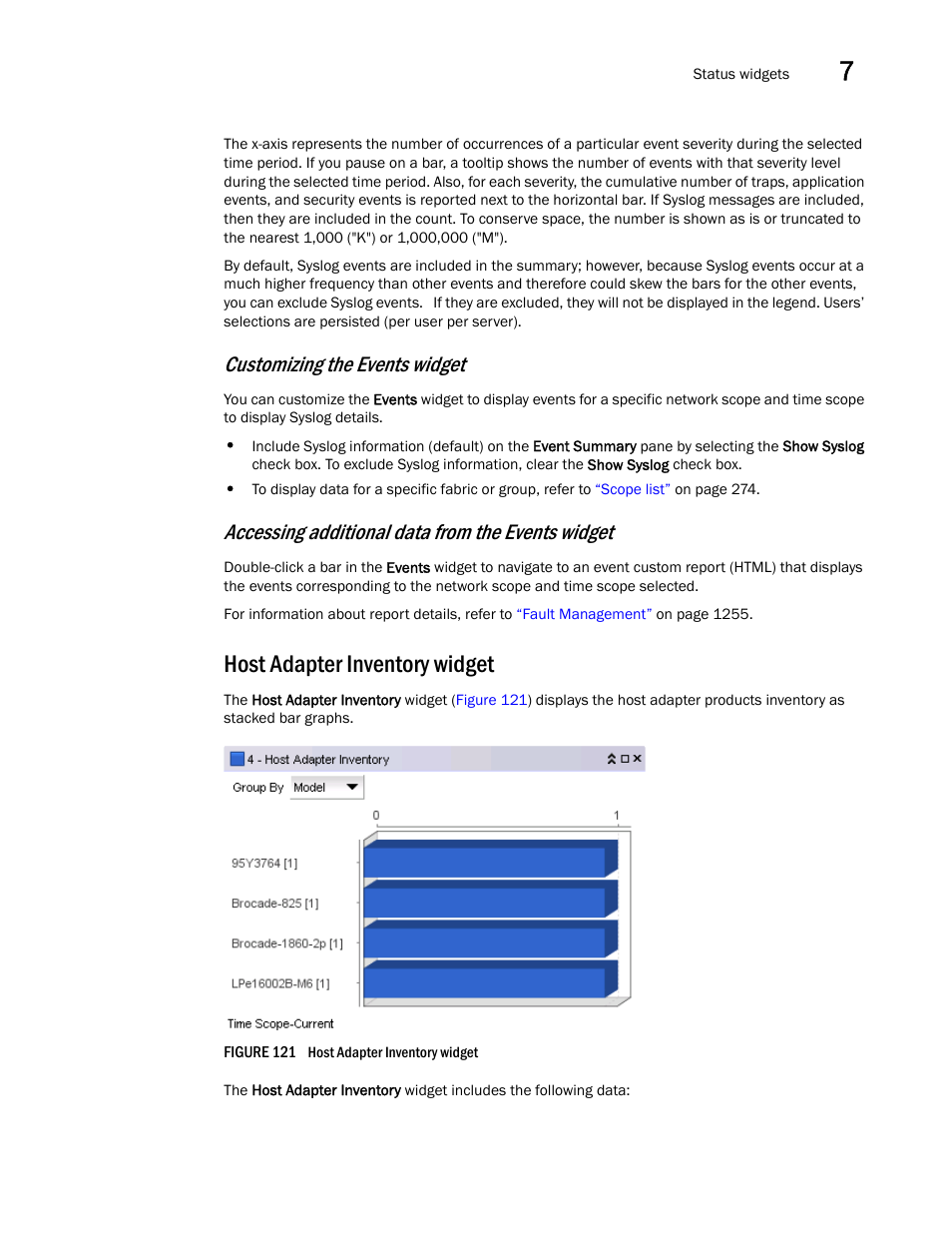 Customizing the events widget, Accessing additional data from the events widget, Host adapter inventory widget | Brocade Network Advisor SAN User Manual v12.3.0 User Manual | Page 337 / 1940