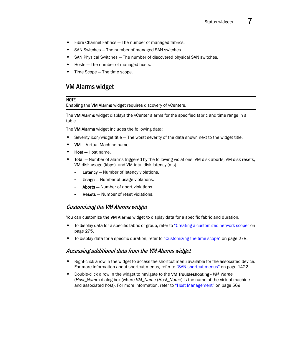 Vm alarms widget, Customizing the vm alarms widget | Brocade Network Advisor SAN User Manual v12.3.0 User Manual | Page 343 / 1940