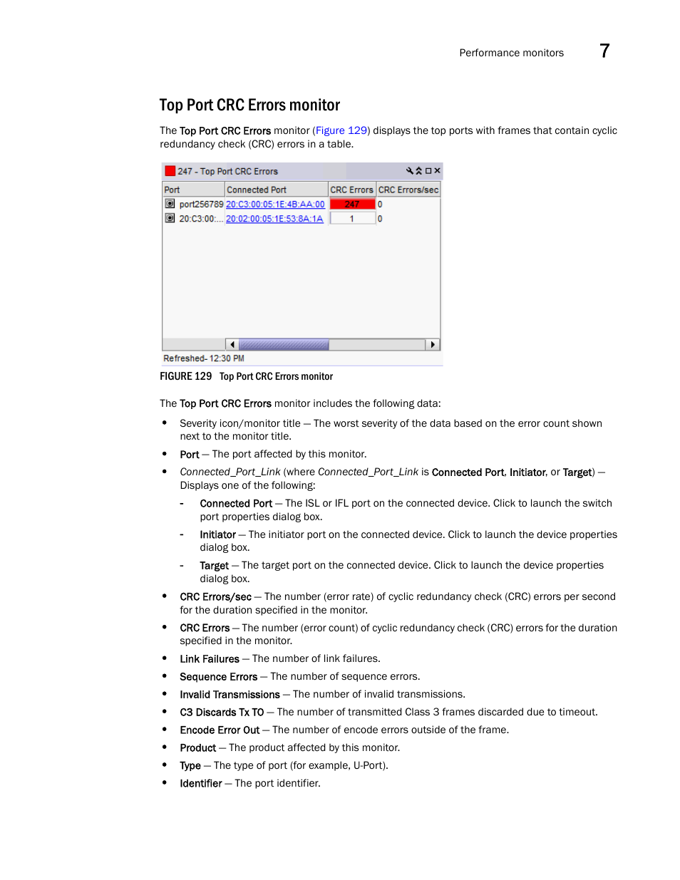 Top port crc errors monitor | Brocade Network Advisor SAN User Manual v12.3.0 User Manual | Page 355 / 1940