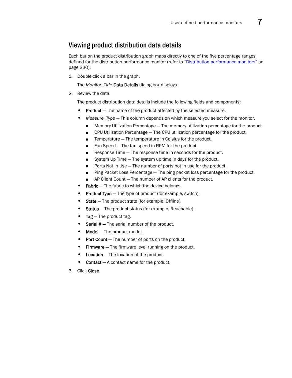 Viewing product distribution data details, Viewing product, Distribution data details | Brocade Network Advisor SAN User Manual v12.3.0 User Manual | Page 391 / 1940