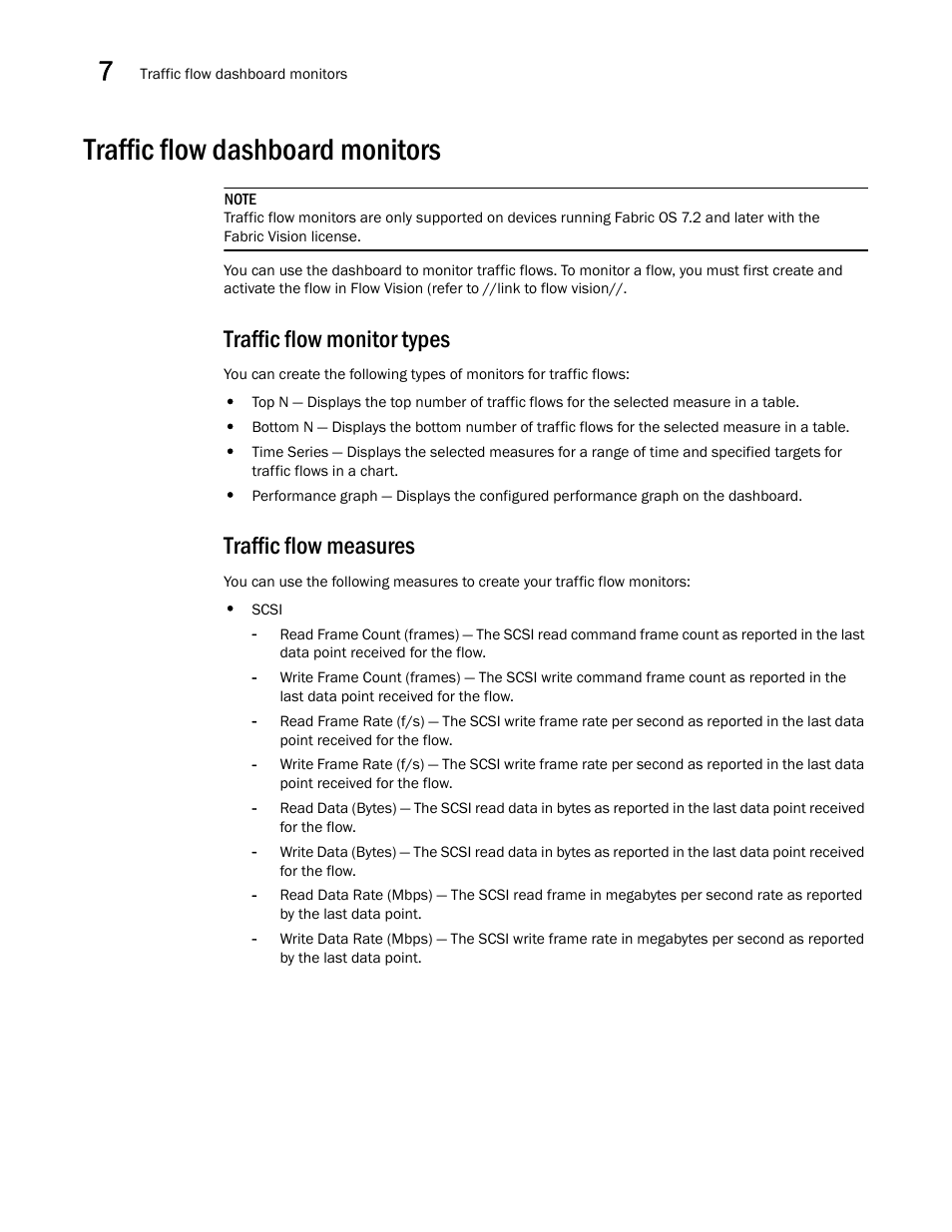 Traffic flow dashboard monitors, Traffic flow monitor types, Traffic flow measures | Traffic flow monitor types traffic flow measures | Brocade Network Advisor SAN User Manual v12.3.0 User Manual | Page 394 / 1940