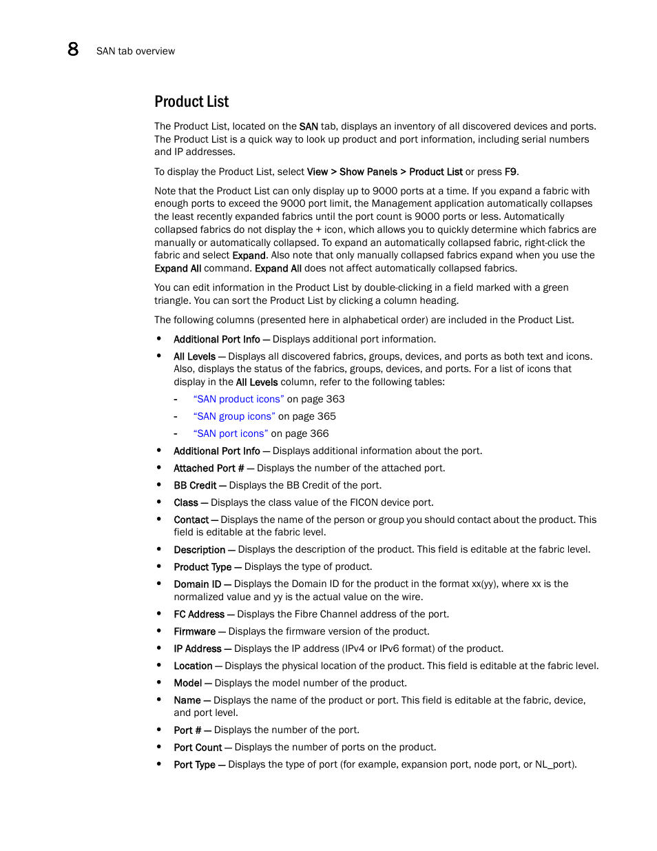 Product list | Brocade Network Advisor SAN User Manual v12.3.0 User Manual | Page 408 / 1940