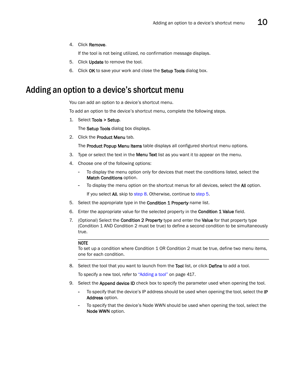 Adding an option to a device’s shortcut menu | Brocade Network Advisor SAN User Manual v12.3.0 User Manual | Page 473 / 1940