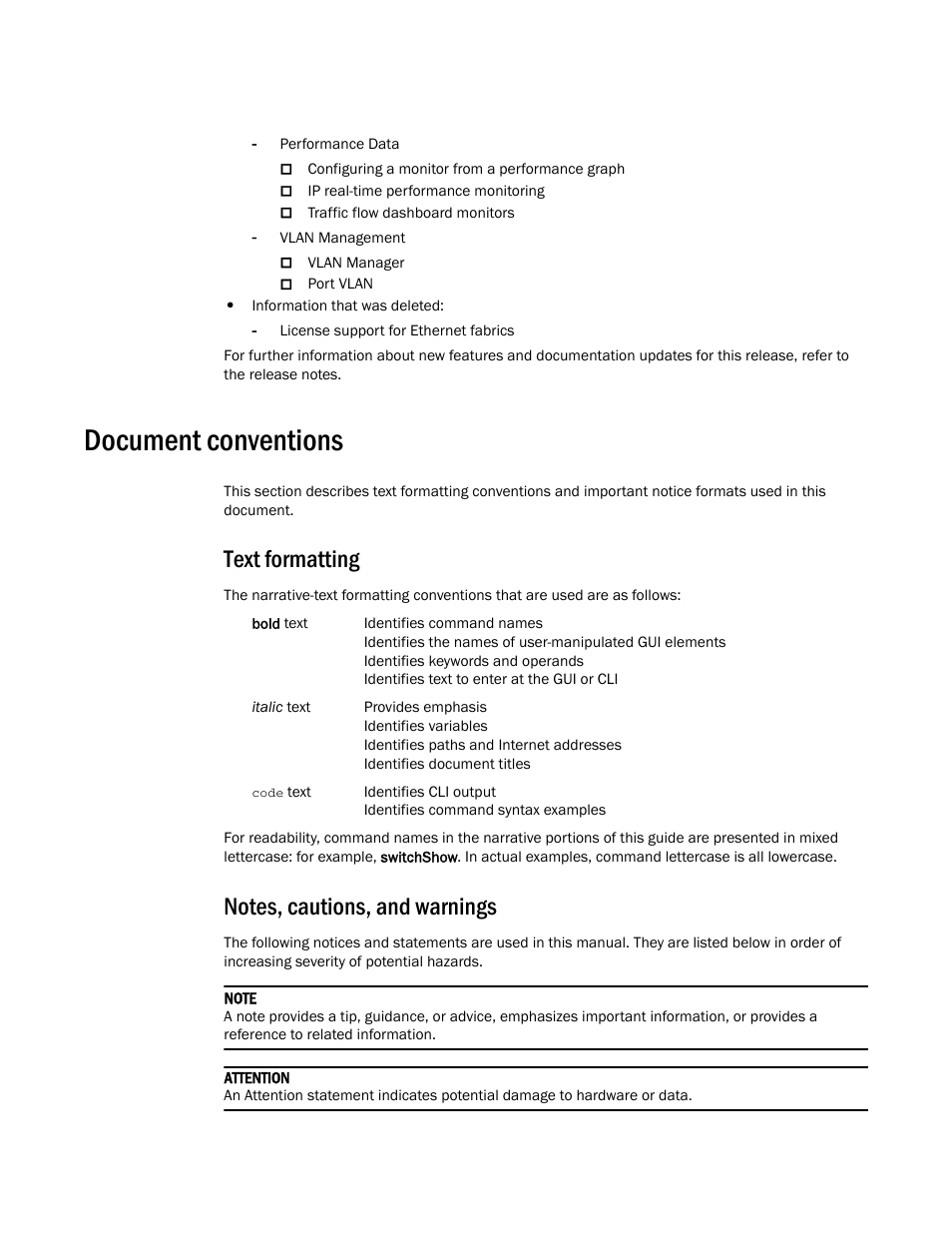 Document conventions, Text formatting | Brocade Network Advisor SAN User Manual v12.3.0 User Manual | Page 49 / 1940