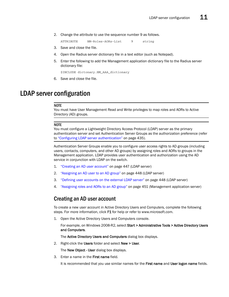 Ldap server configuration, Creating an ad user account | Brocade Network Advisor SAN User Manual v12.3.0 User Manual | Page 499 / 1940