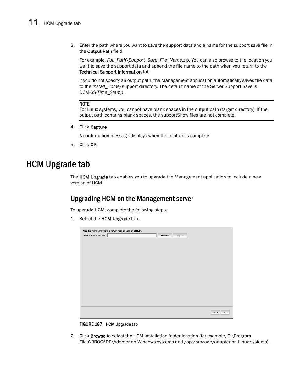 Hcm upgrade tab, Upgrading hcm on the management server | Brocade Network Advisor SAN User Manual v12.3.0 User Manual | Page 508 / 1940