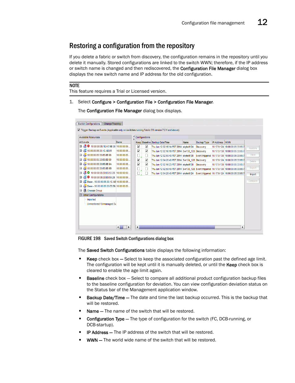 Restoring a configuration from the repository, Restoring a, Configuration from the repository | Brocade Network Advisor SAN User Manual v12.3.0 User Manual | Page 535 / 1940