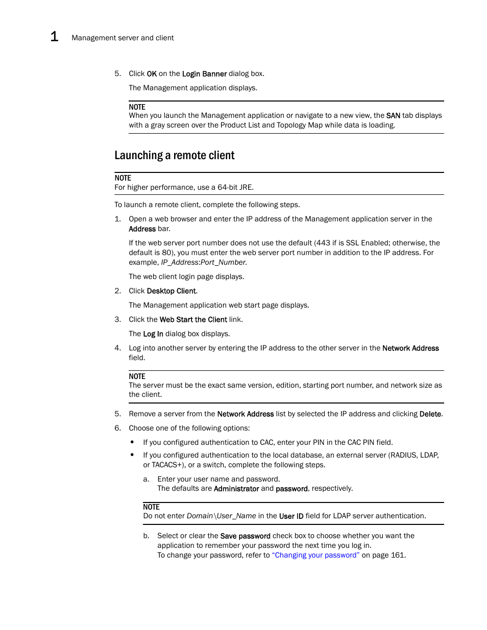 Launching a remote client | Brocade Network Advisor SAN User Manual v12.3.0 User Manual | Page 56 / 1940