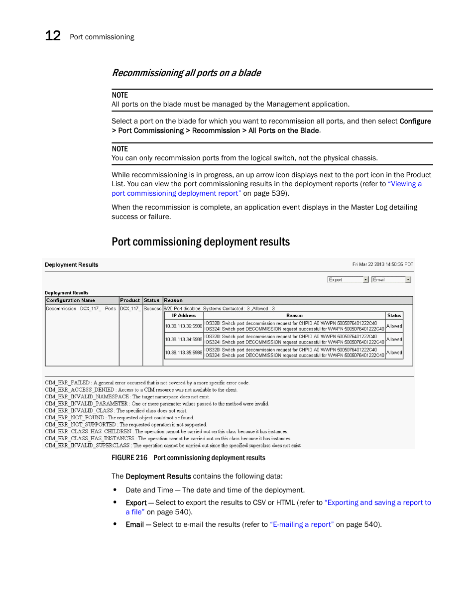 Port commissioning deployment results, Recommissioning all ports on a blade | Brocade Network Advisor SAN User Manual v12.3.0 User Manual | Page 590 / 1940