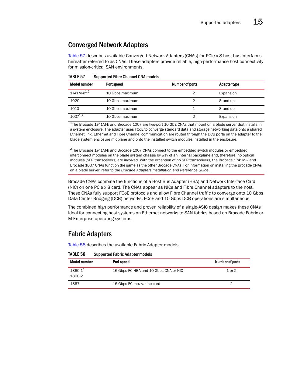 Converged network adapters, Fabric adapters | Brocade Network Advisor SAN User Manual v12.3.0 User Manual | Page 623 / 1940