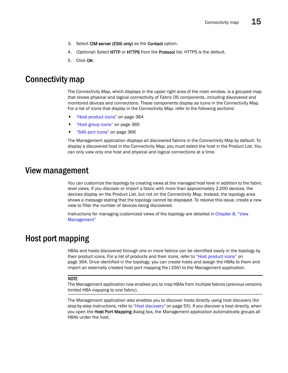 Connectivity map, View management, Host port mapping | Brocade Network Advisor SAN User Manual v12.3.0 User Manual | Page 629 / 1940