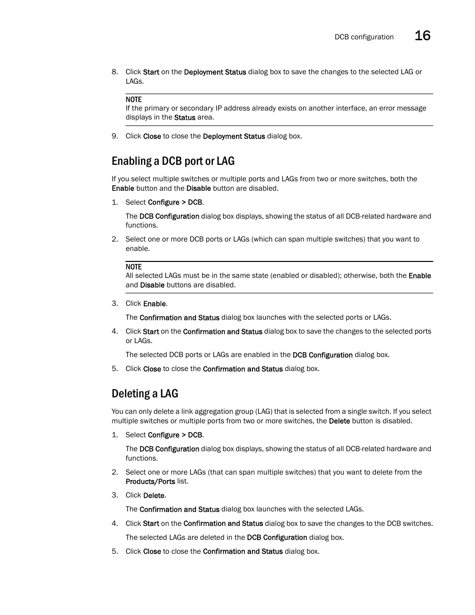 Enabling a dcb port or lag, Deleting a lag | Brocade Network Advisor SAN User Manual v12.3.0 User Manual | Page 671 / 1940