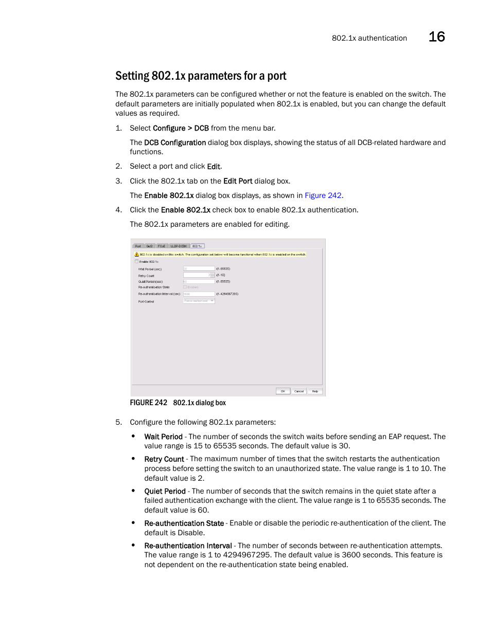 Setting 802.1x parameters for a port, Setting 802.1x parameters for a, Port | Brocade Network Advisor SAN User Manual v12.3.0 User Manual | Page 689 / 1940