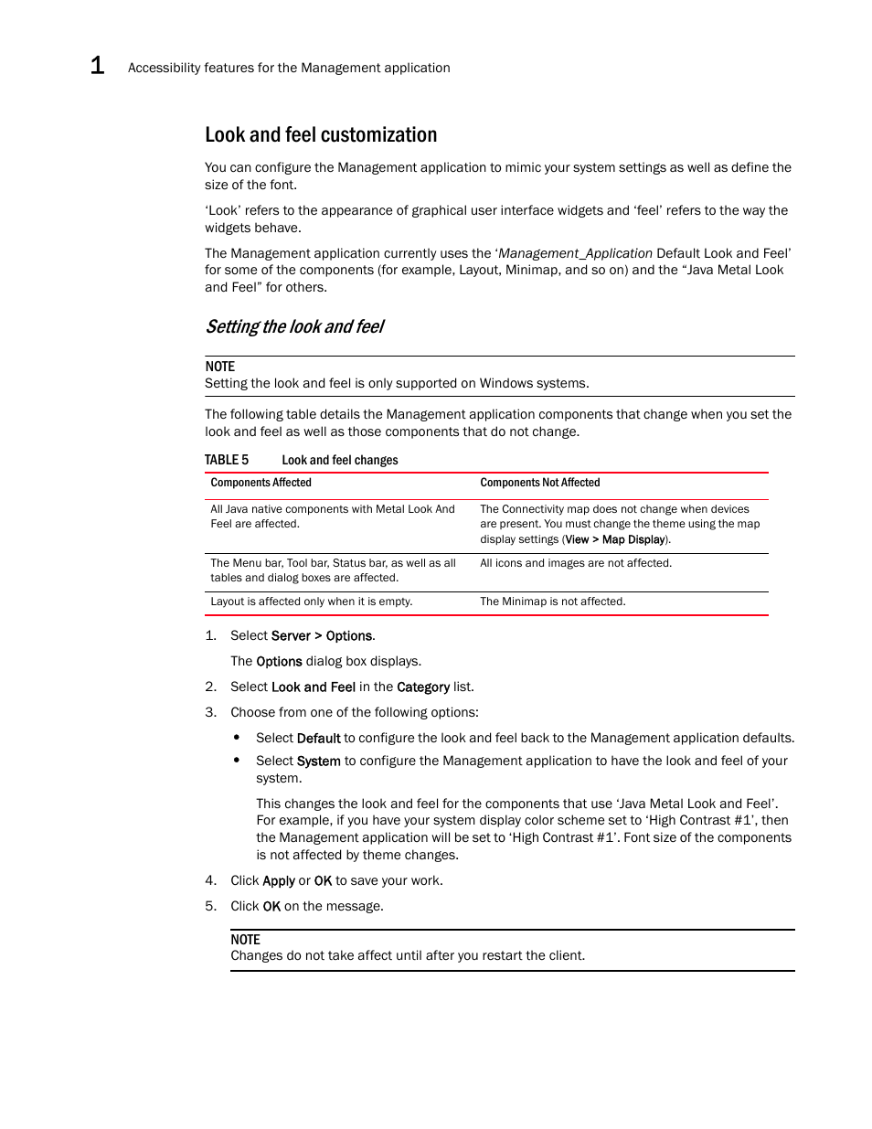 Look and feel customization, Setting the look and feel | Brocade Network Advisor SAN User Manual v12.3.0 User Manual | Page 70 / 1940