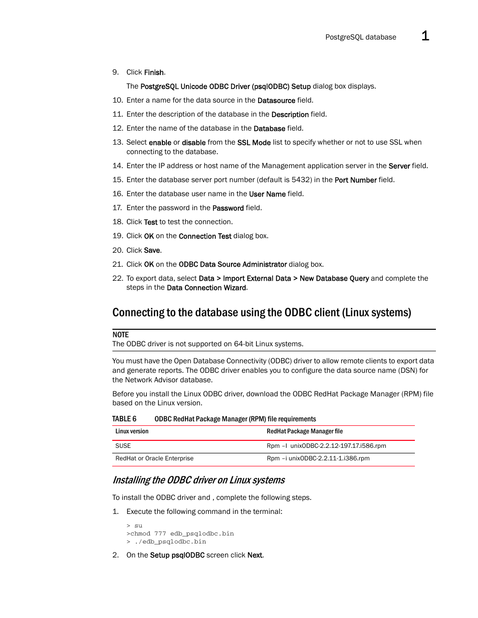 Installing the odbc driver on linux systems | Brocade Network Advisor SAN User Manual v12.3.0 User Manual | Page 75 / 1940