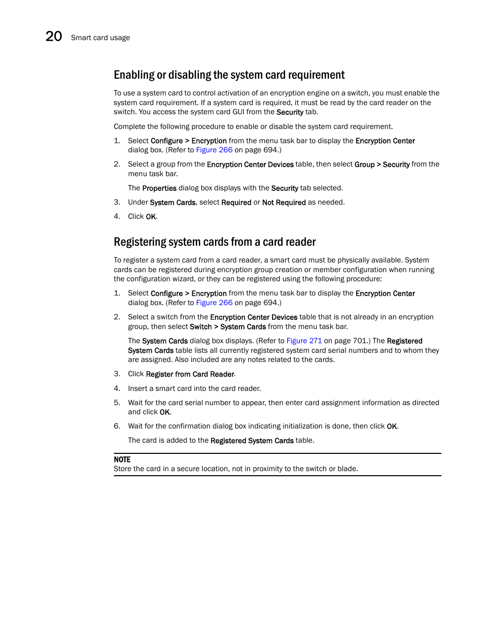 Enabling or disabling the system card requirement, Registering system cards from a card reader | Brocade Network Advisor SAN User Manual v12.3.0 User Manual | Page 754 / 1940