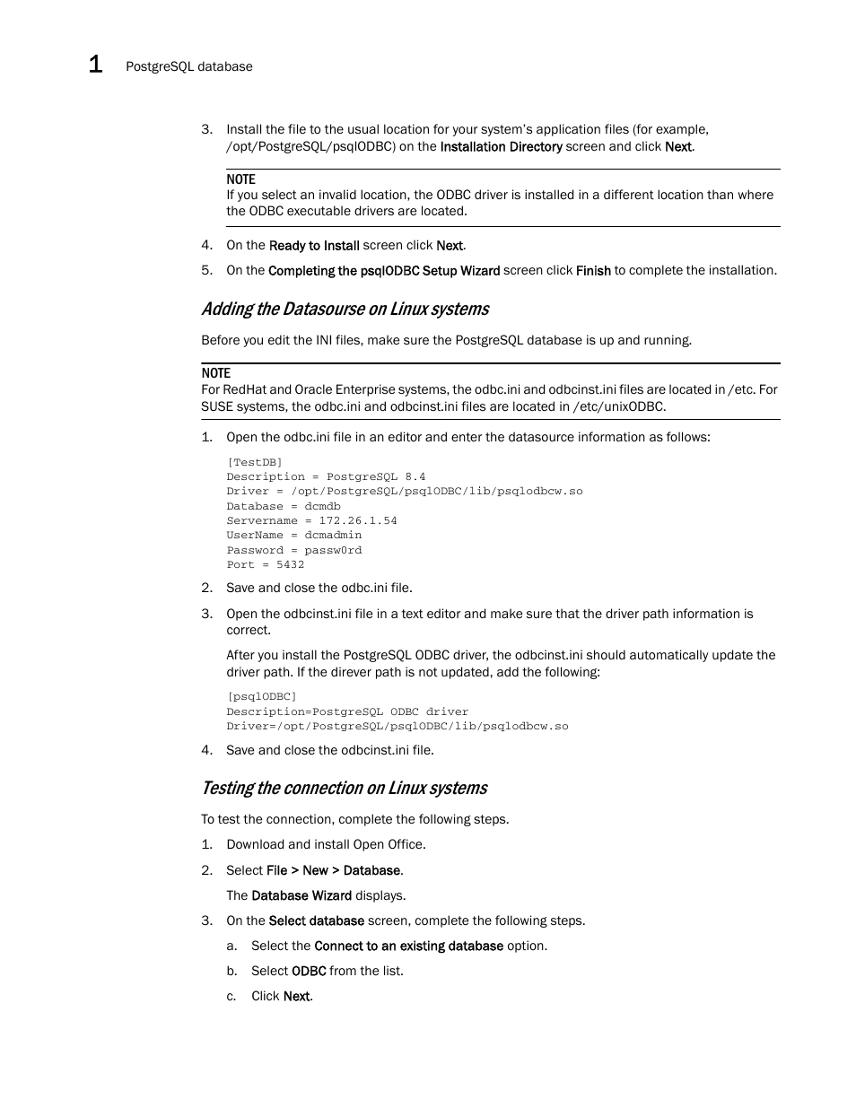 Adding the datasourse on linux systems, Testing the connection on linux systems | Brocade Network Advisor SAN User Manual v12.3.0 User Manual | Page 76 / 1940