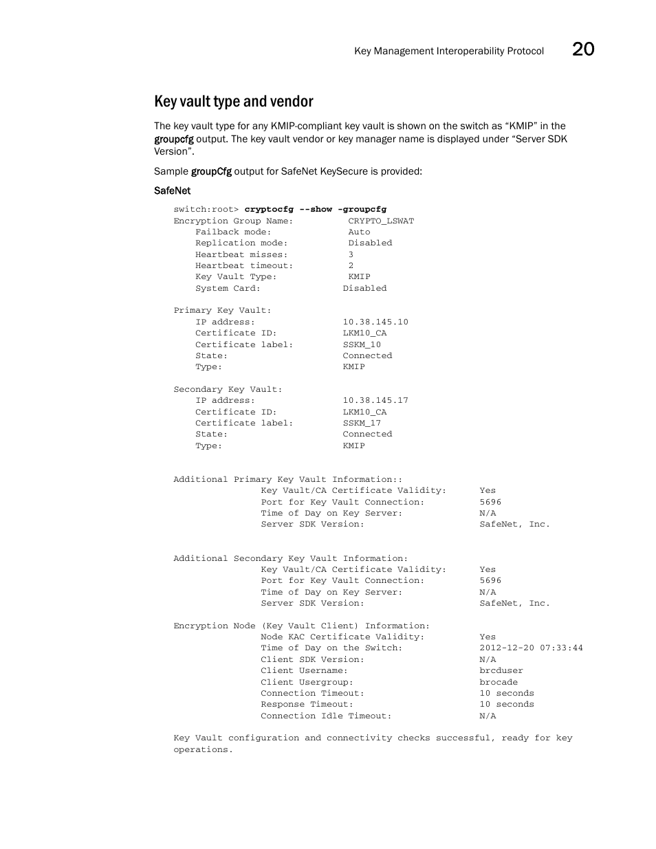 Key vault type and vendor | Brocade Network Advisor SAN User Manual v12.3.0 User Manual | Page 763 / 1940