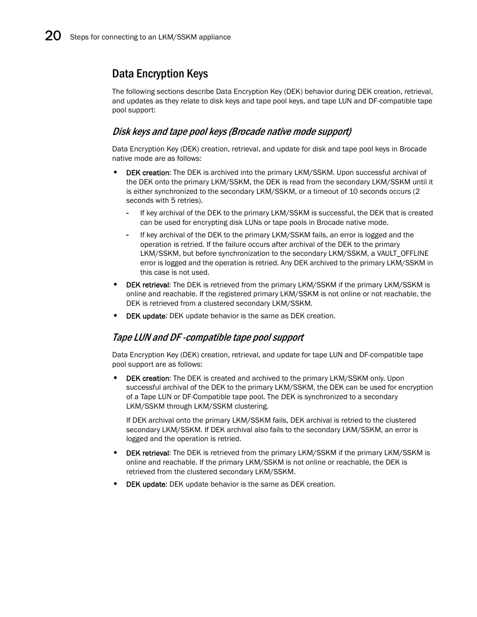 Data encryption keys, Tape lun and df -compatible tape pool support | Brocade Network Advisor SAN User Manual v12.3.0 User Manual | Page 774 / 1940