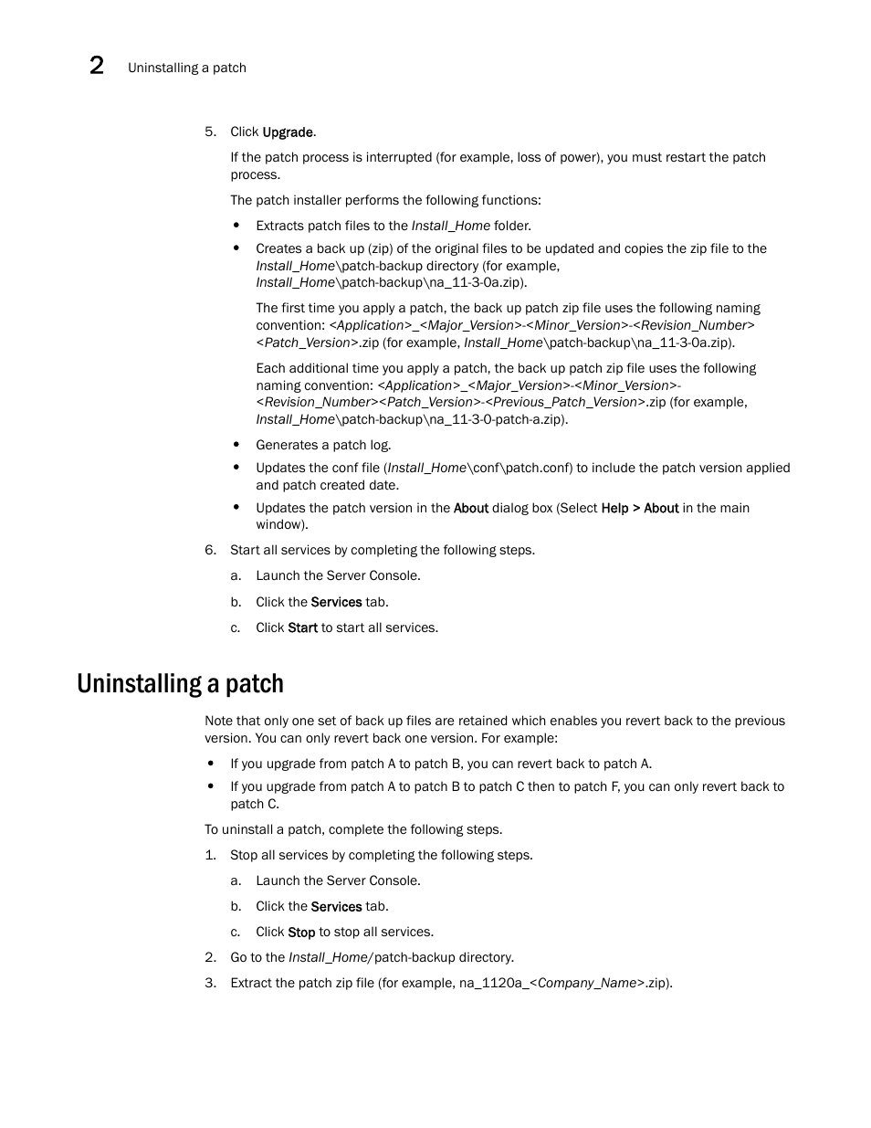 Uninstalling a patch | Brocade Network Advisor SAN User Manual v12.3.0 User Manual | Page 84 / 1940