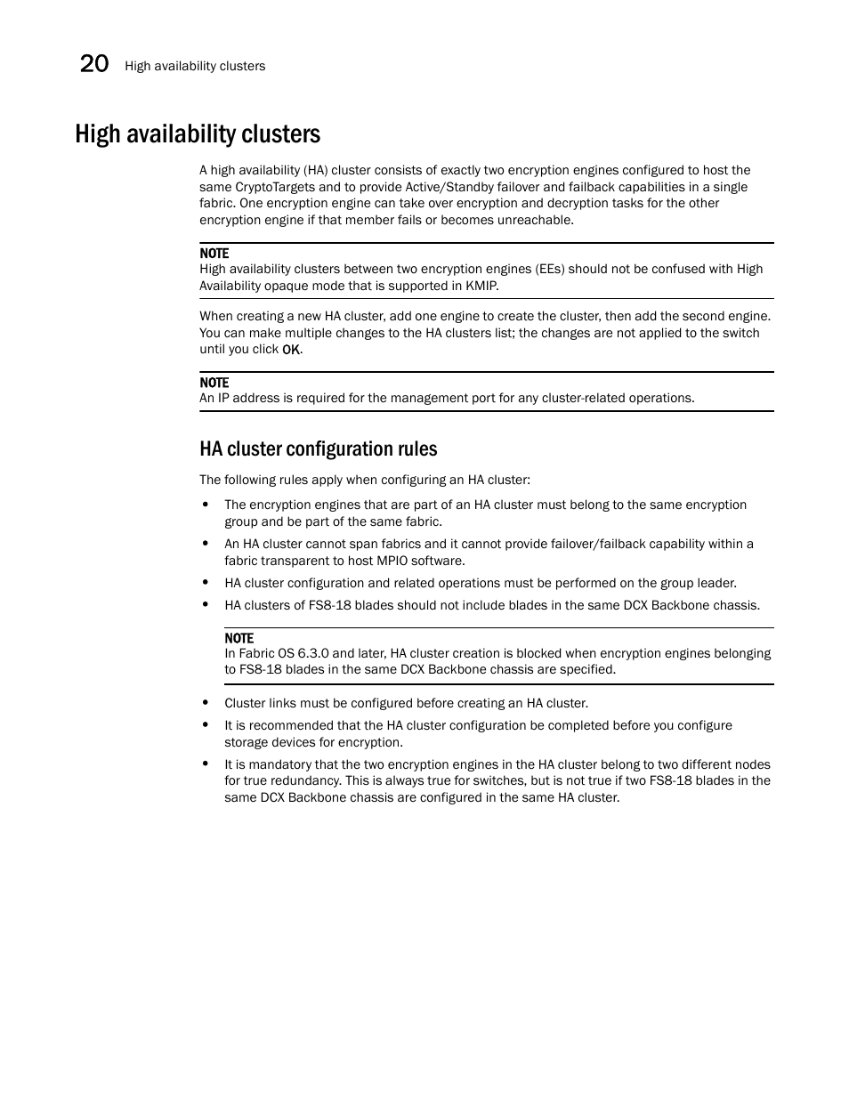 High availability clusters, Ha cluster configuration rules | Brocade Network Advisor SAN User Manual v12.3.0 User Manual | Page 860 / 1940