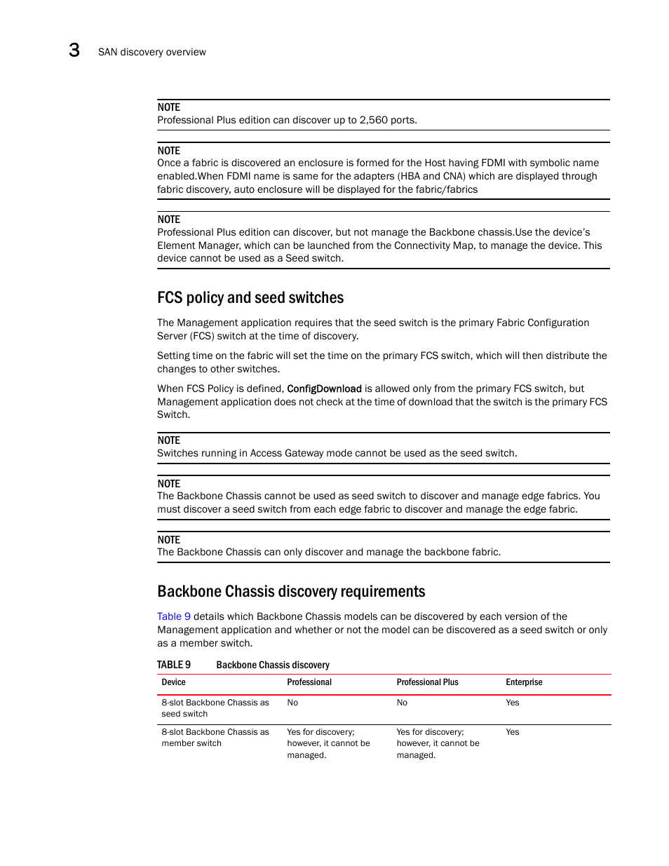 Fcs policy and seed switches, Backbone chassis discovery requirements | Brocade Network Advisor SAN User Manual v12.3.0 User Manual | Page 88 / 1940